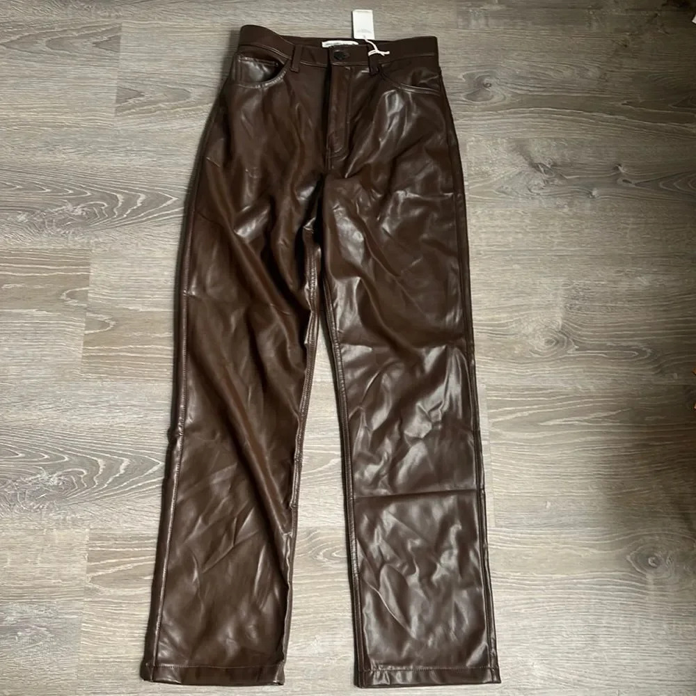 NEW Abercrombie & Fitch Vegan Leather 90s Straight Pant - Picture 2 of 13